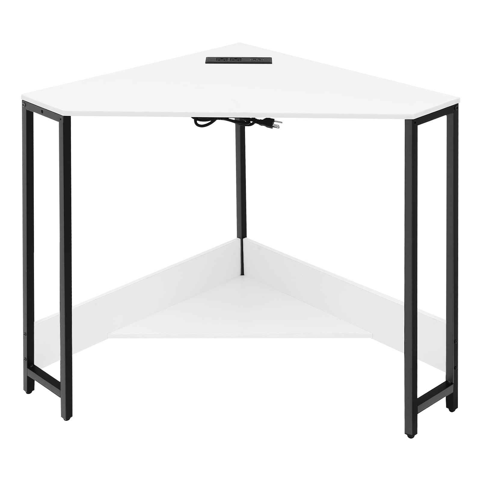 White Triangular Corner Desk Small Desk with Outlets Free Standing computer desk Corner Table for Small Space Office Student Dormitory Design Studio Game Room Study Room Modern Style