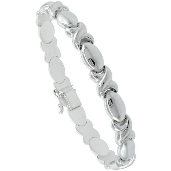 925 Sterling Silver Solid Italian Stampato XOXO Link Chain Bracelet 7.5mm