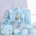 thumbnail image 2 of CAUYDY Preemie Girls Going Home Outfits Baby Boys Sleepwear Unisex Infant Layette Long Sleeved Shirt Hat Pants Bib Bellyband 7Pcs Cotton Set Fall Sizes 0-3 Months,Light Blue, 2 of 6