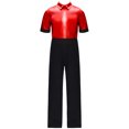thumbnail image 1 of iiniim Ensemble Complet pour Garçons, Justaucorps à Manches Courtes, Tenue de Danse Jazz Latine Métallique, Extensible, Rouge 14, 1 of 5
