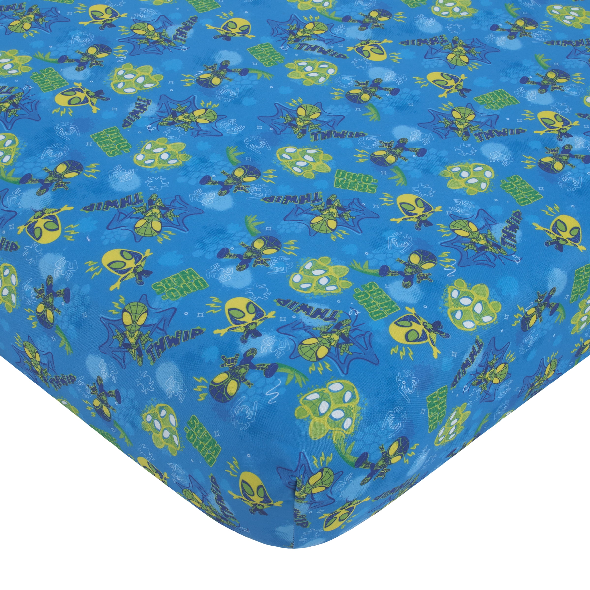 Marvel Spidey Dino Webs 5-Pc Toddler Bed Set - Comforter, Fitted Sheet, Top Sheet, Pillowcase, Blanket, Blue, Toddler Boy