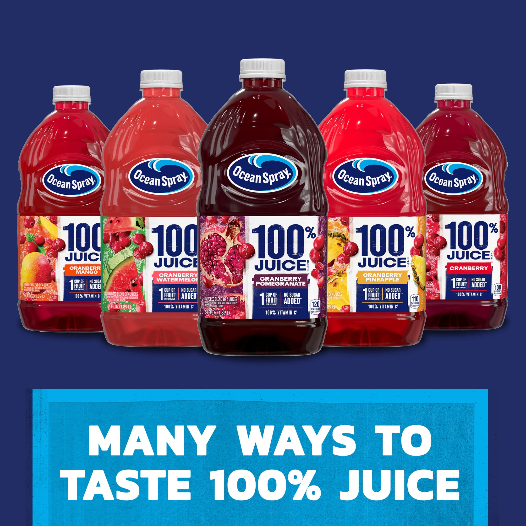 (8 pack) Ocean Spray® 100% Juice Cranberry Cherry Juice Blend, 64 fl oz Bottle