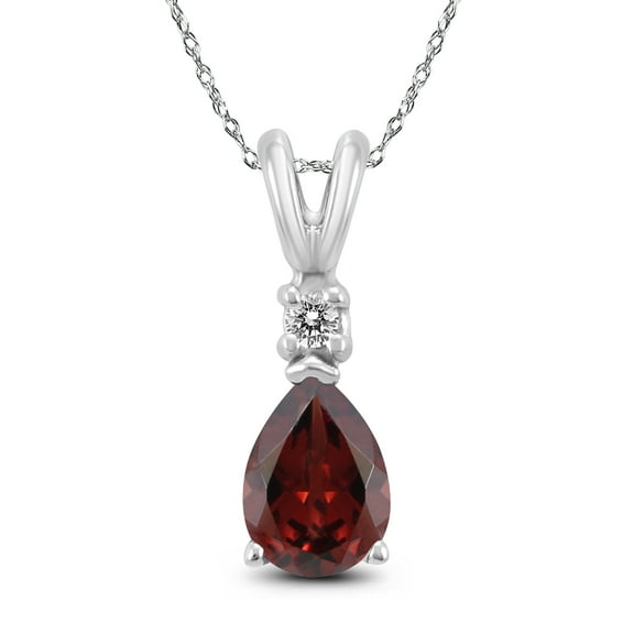 SZUL Women's 14K White Gold 8x6MM Pear Garnet and Diamond Pendant