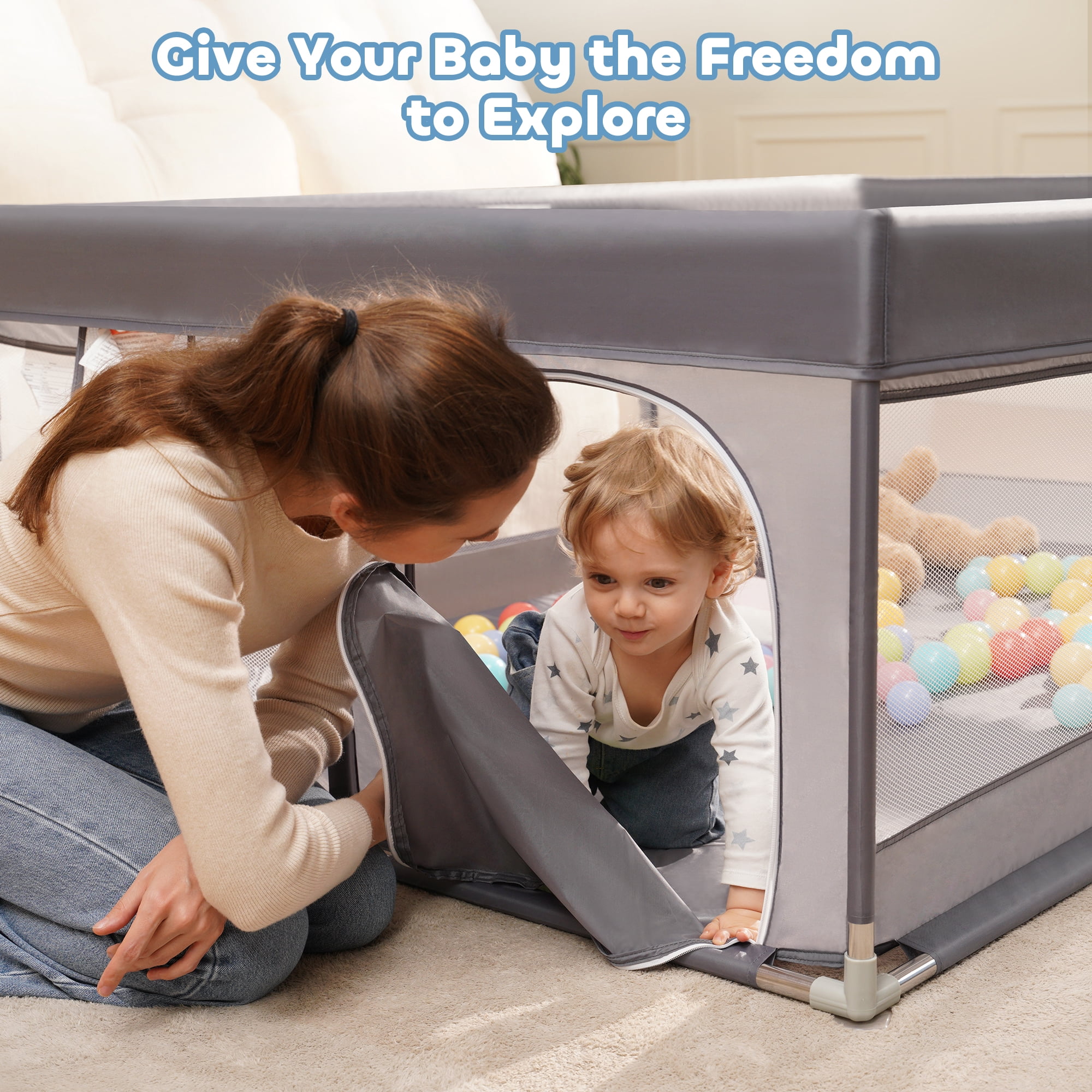 Babyeap Baby Playpen Large Play Yard Fence for Toddlers, 71"x50" Dark Gray