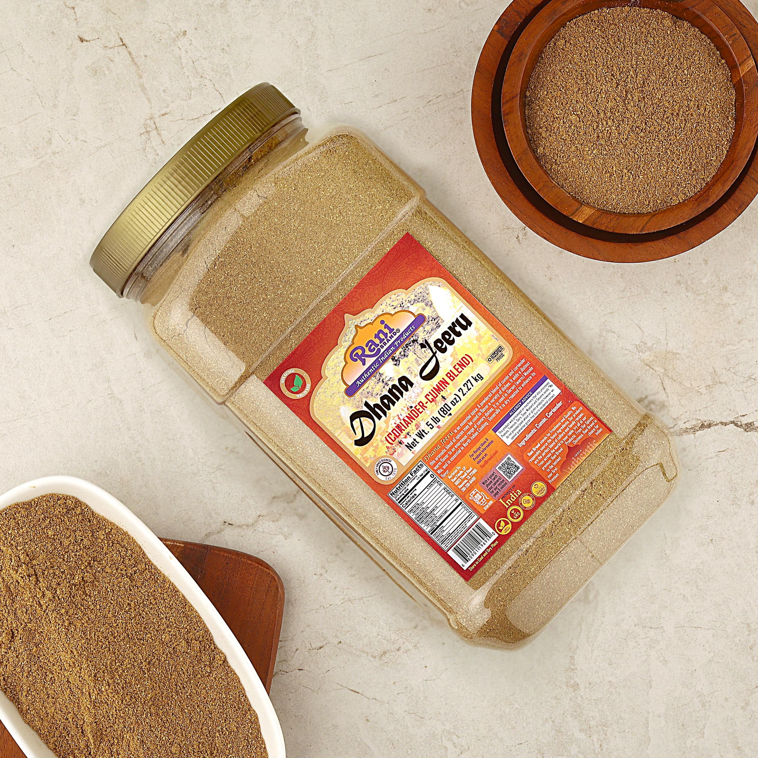 Rani Dhana-Jeeru (Coriander-Cumin Blend 50-50) Powder 80oz (5lbs) 2.27kg PET Jar ~ All Natural | Vegan | Gluten Friendly | Non-GMO | Kosher | Indian Origin
