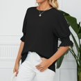 thumbnail image 4 of Womens Shirts Blouse Women's Fashion Solid Colour Round Neck Ruffle Princess Sleeve Loose Chiffon Top, 4 of 6