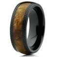 thumbnail image 2 of Metal Masters Mens Dome Black Titanium Wedding Band Ring Marble Brown Wood Inlay Comfort-Fit 8mm, 2 of 5