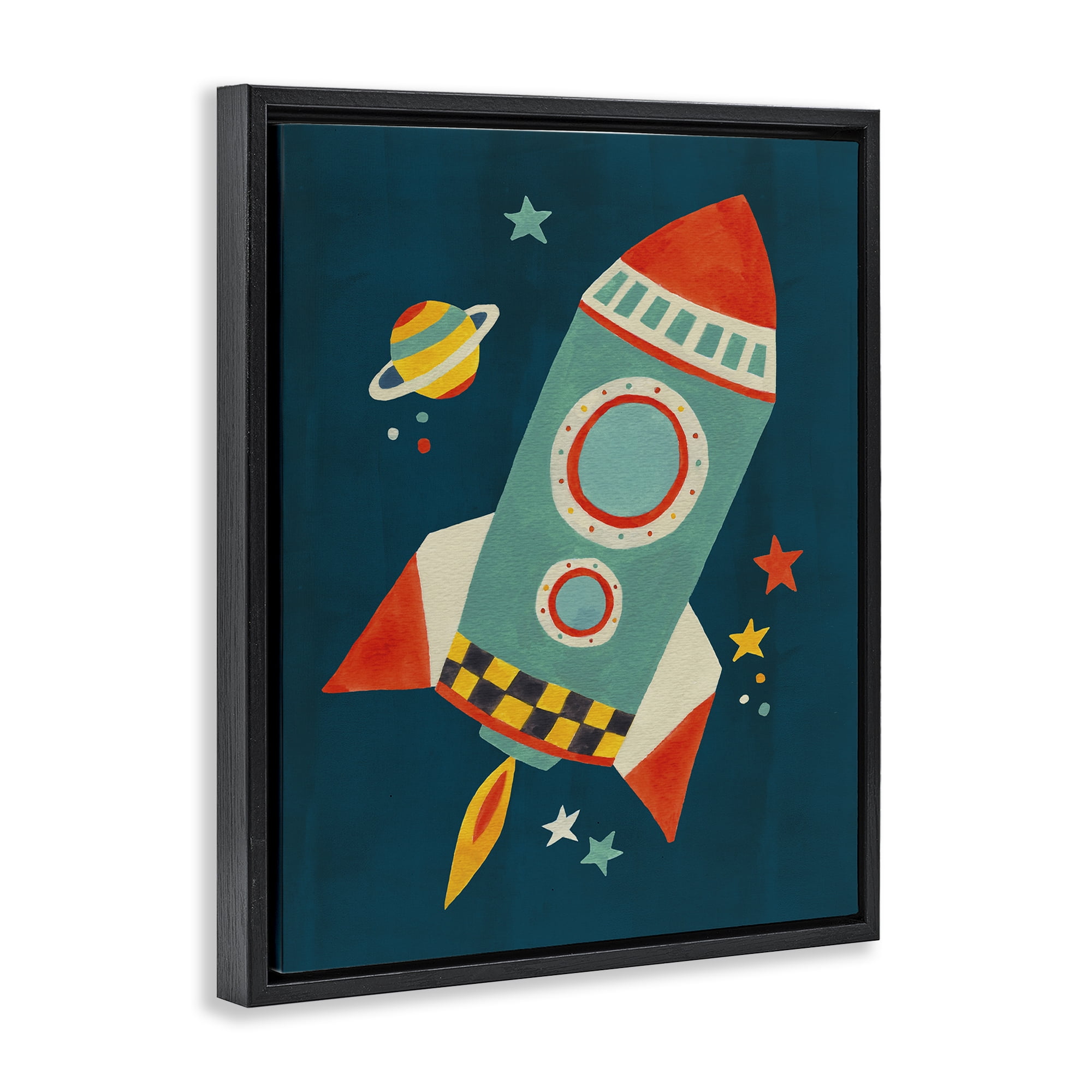 Stupell Industries Rocket Ship in Space Transportation Painting Black Floater Framed Canvas Art Print Wall Art, 25 x 31