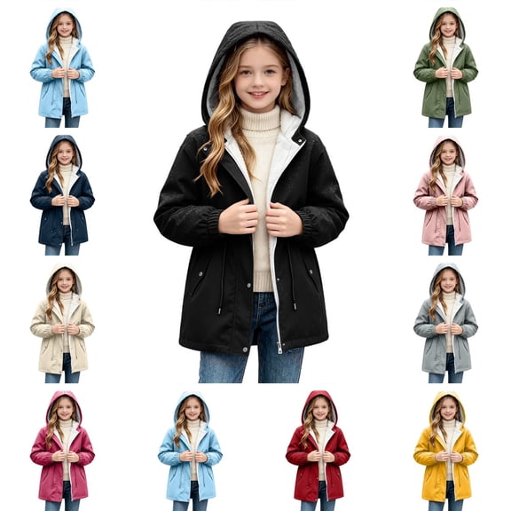 Mitankcoo Girls Sherpa Lined Hooded Winter Coat Water Resistant Drawstring Waist Windproof Jacket for Kids 4-15Y
