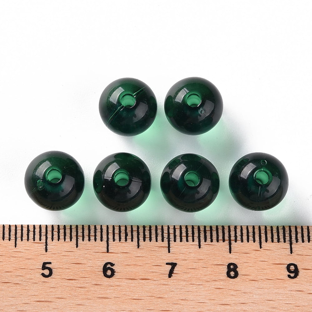 Transparent Acrylic Beads Round Dark Green 10x9mm Hole: 2mm 940pcs/500g
