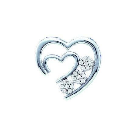 Diamond Open Heart Pendant - 10kt White Gold Womens Round Diamond Open Double Heart Love Pendant 1/12 Cttw