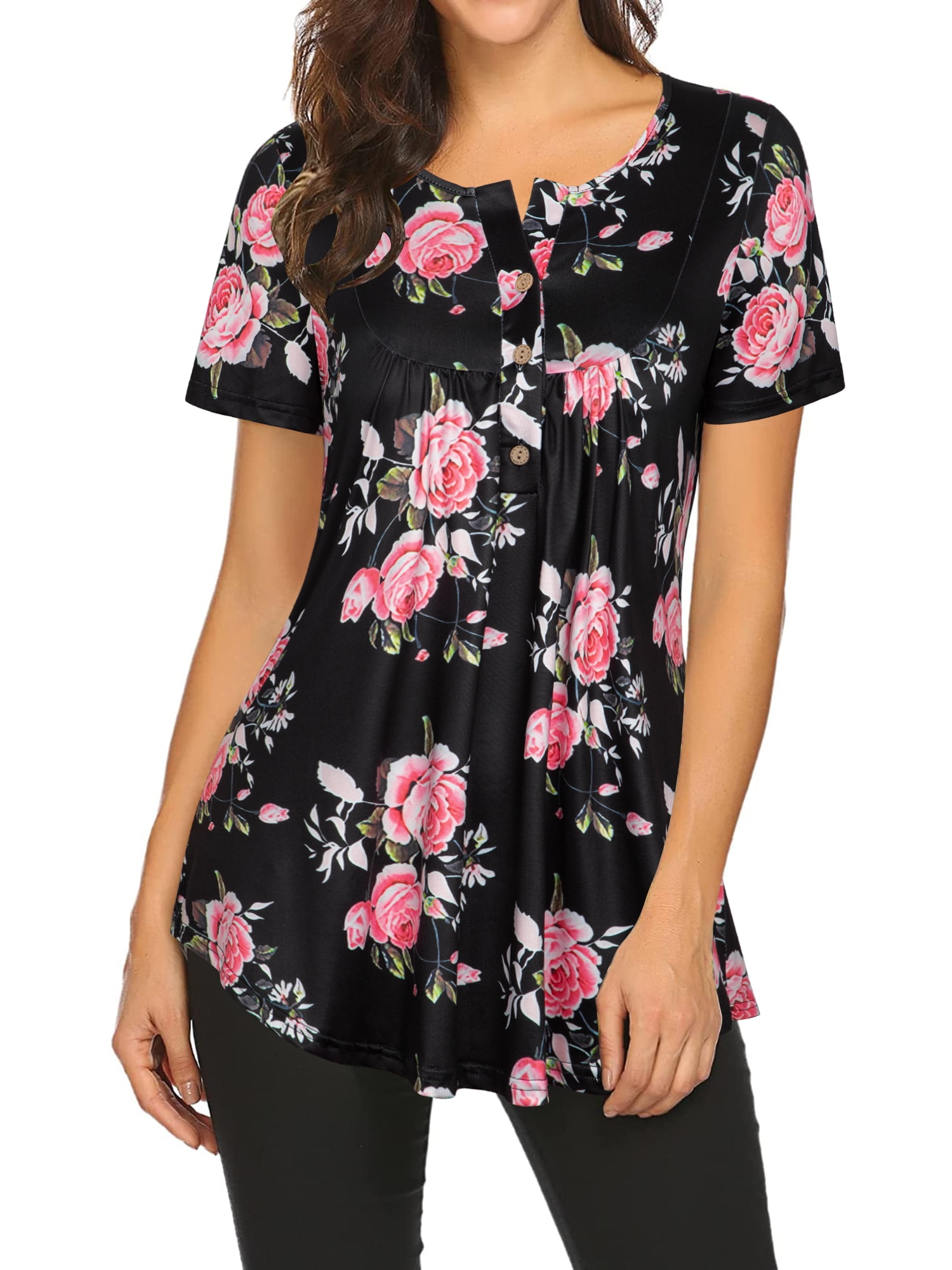 Chama Short Sleeve Tunic Tops for Women Floral Printed Blouse Shirt ...