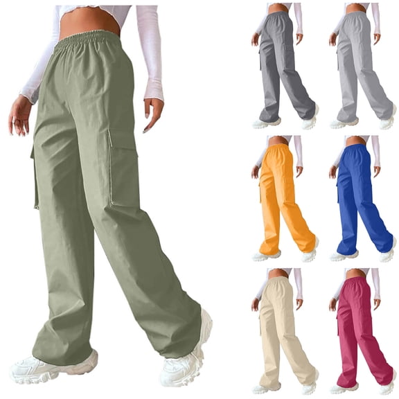 Wlynlyn Cargo Pants for Women Casual Drawstring High Waisted Baggy Straight Leg Hiking Pants with Pockets
