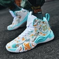 thumbnail image 3 of Novetra Men's high top graffiti fashion leather round toe strap cushioning lightweight and comfortable casual basketball shoes Running Shoes - GREEN_4, 3 of 7