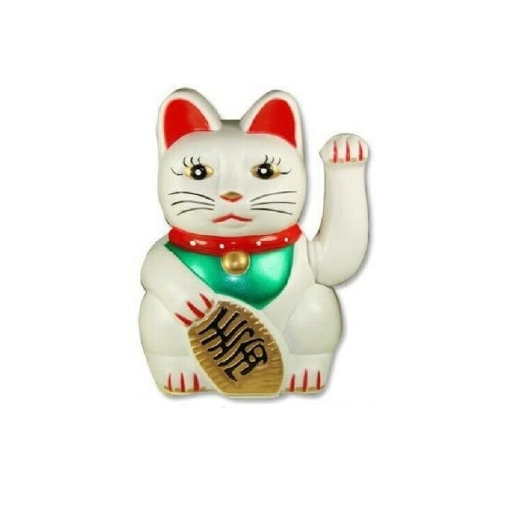Ceramics Maneki Neko lucky Cat/ White/ 23cm high/ 3 cats/ Hand below ear 