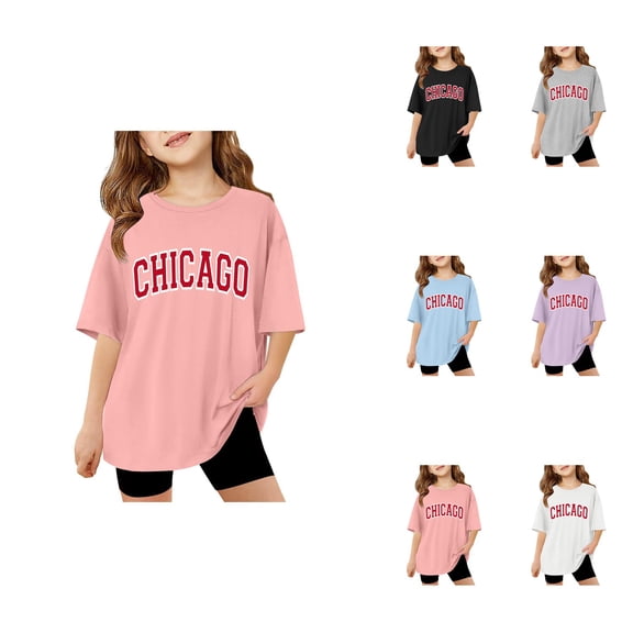 Oversized Letter-Printed Short Sleeve T-Shirt for Girls – Casual Crewneck Basic Tee, Comfortable Vacation Top