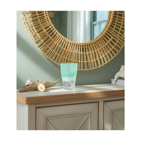 Coastal Glass Vase - Handcrafted Crackle-Textured Decorative Accent - Elegant Coastal Style for Home, Office, Bedroom, Living Room - 9" Blue & Green