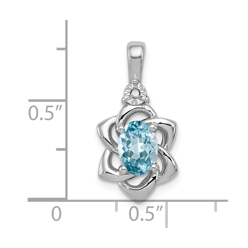 Diamond and Blue Topaz Pendant 21mm x 10mm 925 Sterling Silver 0.01cttw 