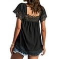 thumbnail image 5 of HUBERY Women Crochet Cutout Square Neck Solid Color Short Sleeve Top, 5 of 5