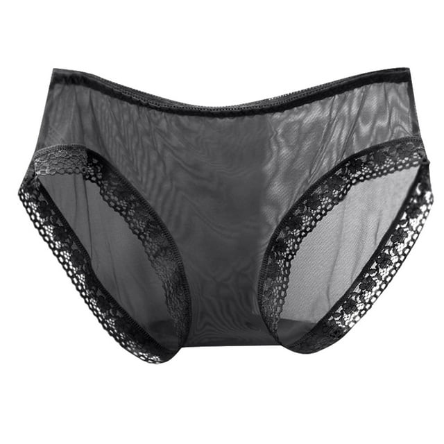 AWZXDE Ladies Underwear Panties Lace Edge Fully Transparent Mesh Low Waist Plus Size Thin Rear Lifting Triangle Black,L
