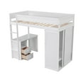 thumbnail image 5 of Twin Size Loft Bed with Desk and Wardrobe, Wooden Twin Loft Bed with 2 Storage Drawers Cabinet, Twin Bedframe with Ladder & Guardrails for Kids Teens Adults Boys Girls, No Box Spring Needed, White, 5 of 7