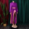 thumbnail image 4 of AURA Plus Size Maxi Dress Half Open Collar Lace Up Belted High Waist Pleated Long Sleeve Elegant Fall Dress, 4 of 10