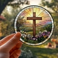 thumbnail image 3 of Cross And Wildflowers Suncatcher, Christian Strained Glass, Cross And Wildflowers Windows Hanging, Flower Cross Gift For Religious 4299722207 8712, 3 of 4