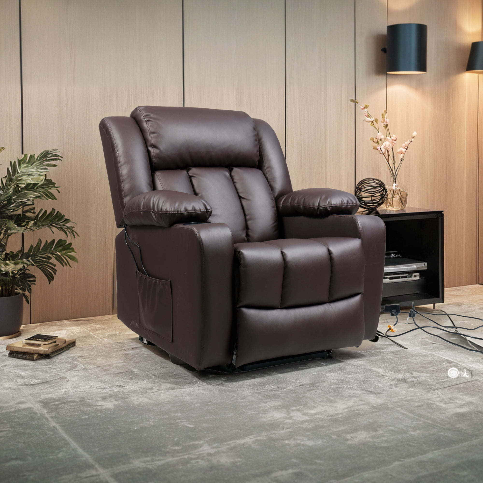 FLEXISPOT Power Lift Recliner Chair for Elderly with Massage and Heat Electric Lift Reclining Chair w/Cup Holders, Side Pockets Massage Recliner Sofa Chair,Brown