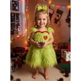 thumbnail image 5 of RUINIXCW Toddler Baby Girl Christmas Elf Costume Outfit Infant Girl Christmas Dress Heart Embroidery Green Furry Fly Sleeve Party Xmas Dress Headband, 5 of 10