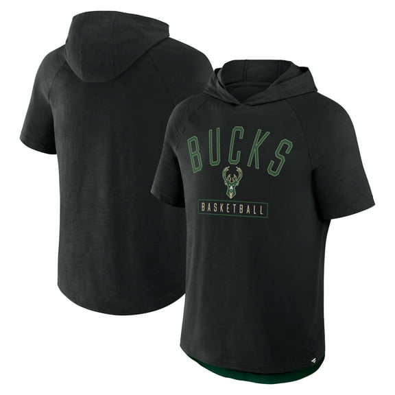 Men's Fanatics Black Milwaukee Bucks Pass Legend Raglan Hoodie T-Shirt