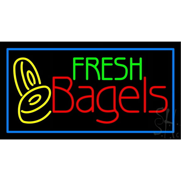 Fresh Bagels Logo LED Neon Sign 13 x 24 - inches, Clear Edge Cut Acrylic Backing, with Dimmer - Bright and Premium built indoor LED Neon Sign for restaurant window and interior decor.