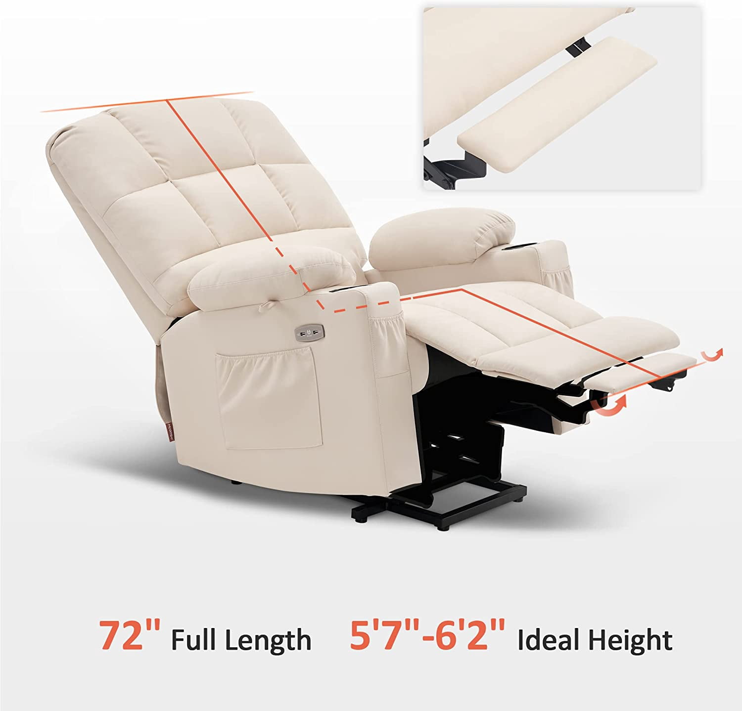 MCombo Dual Motor Large Power Lift Recliner Chair with Massage and Heat for Elderly Big and Tall People, Infinite Position, Extended Footrest, Faux Leather 7680 (Cream White, Large)
