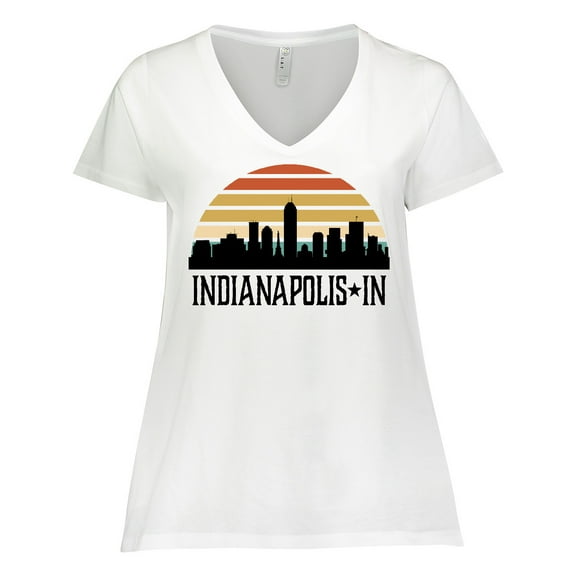 Inktastic Indianapolis Indiana Skyline Retro Women's Plus Size V-Neck T-Shirt