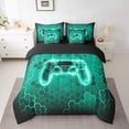 thumbnail image 2 of Homewish Teal Gamer Twin Bedding Sets 7-Piece for Adults Female Men,Video Game Bedding Comforter Set Microfiber,Geometric Hexagon Honeycomb Breathable Sheet Sets,Super Cozy Room Decor,Reversible, 2 of 8