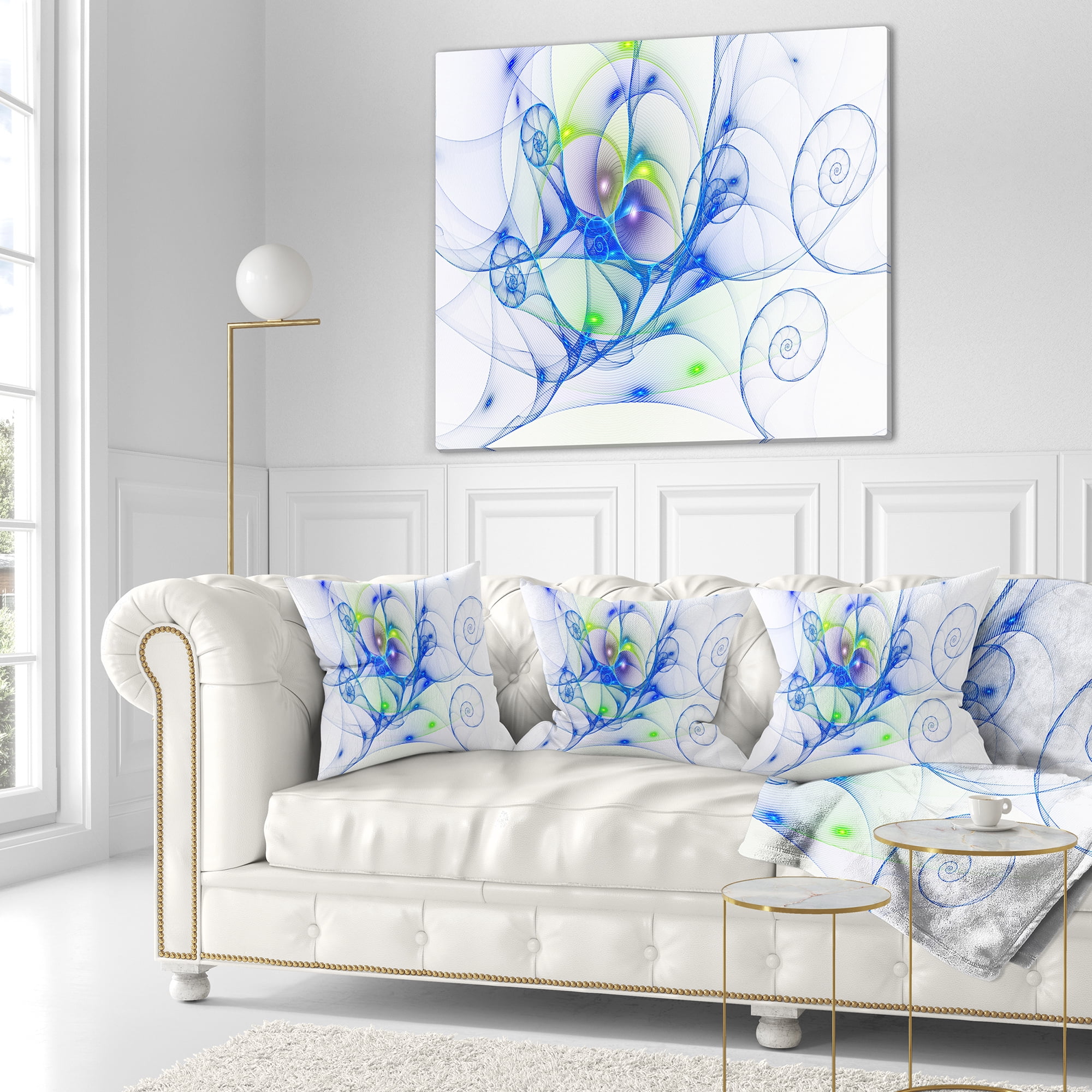 Designart Blue Colored Curly Spiral - Abstract Throw Pillow - 16x16