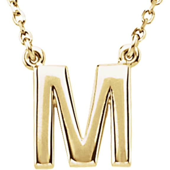 Precious Stars Unisex 14K Yellow Gold Block Font M Initial Necklace