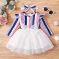 thumbnail image 2 of Longues Robe Tricotée à Manches pour Fille, Robe en Dentelle à Rayures à Manches Longues pour Bébé Fille avec Deux Pièces, Nouvelle Robe à Manches Longues à Col Rond Longueur Genou, Blanc, 2-3T, 2 of 9
