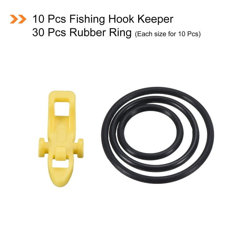 Uxcell Plastic Fishing Hook Keeper Holder with 3 Size Rubber Rings, Yellow 10 Pack