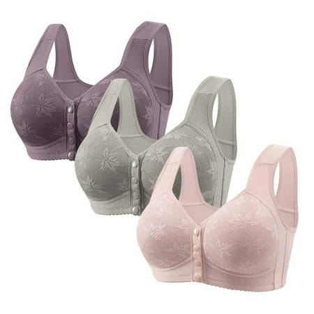 Plus Size Daisy Bras for Older Women Seamless Everyday Bra 3 Pack Front Closure Gathered Push Up Lace Bras,S-5XL