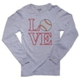 thumbnail image 1 of LOVE Baseball - LO VE Stacked with Vintage Ball Men's Long Sleeve Grey T-Shirt, 1 of 2