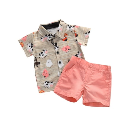 

Spring hue Toddler Baby Boy Button Down Shirt Shorts Outfit Set 2-Piece(6M-5T)