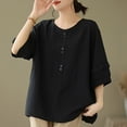 thumbnail image 5 of Womens Tops Fashionable Retro Embroidered Round Neck Five Quarter Sleeved Short Sleeved Blouse Plus Size Women Tops Summer Blouses for Women, 5 of 5