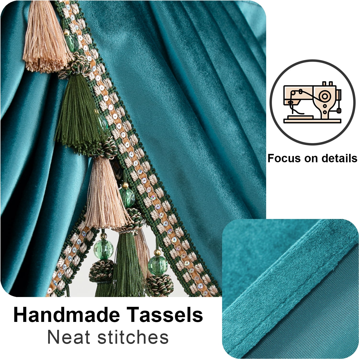 VOGOL Green Velvet Curtains & Waterfall Valance Set, Soft Thermal Drapes 60x106 Inches for Bedroom & Nursery