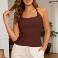 thumbnail image 2 of Rggeeun Womens Tank Tops Solid Color Camisole Elastic with Adjustable Tie & Beads Thin Straps Bowknot Halter Top for Summer Outdoor Wear Cozy Tops,Brown,S, 2 of 6
