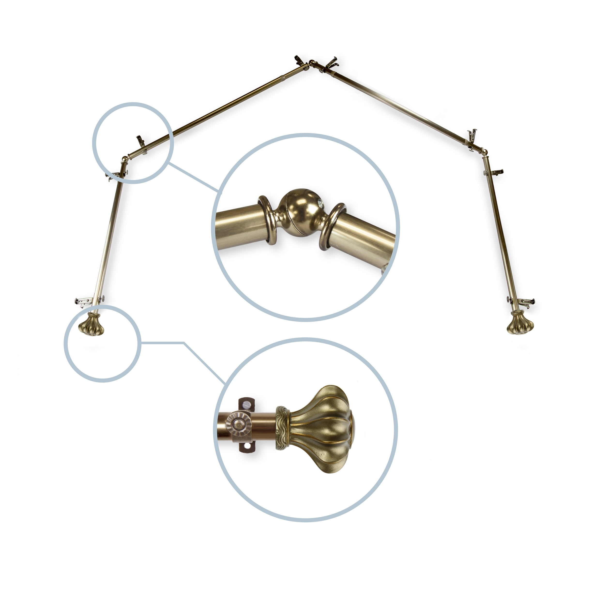 Maurice 13/16" 4-Sided Bay Window Curtain Rod - Antique Brass