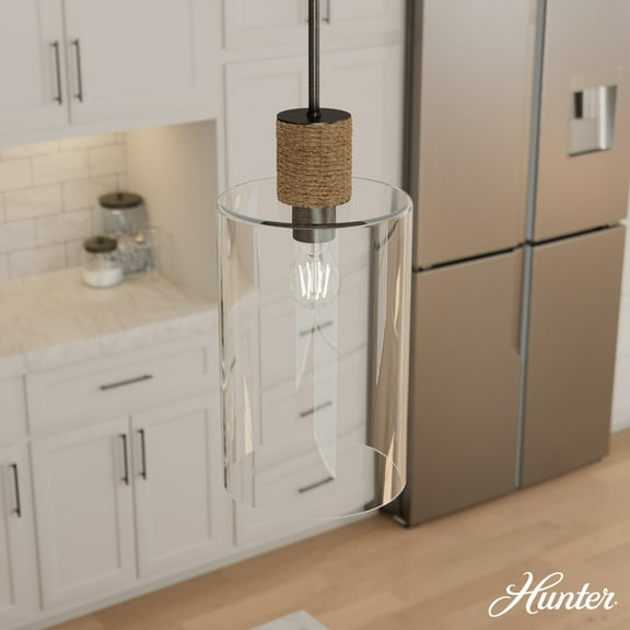 Hunter - Vanning 1-light Noble Bronze, Small Pendant Light, Dimmable, Boho Style, Cylinder Shaped, for Bedrooms, Dining, Living Rooms - 13112