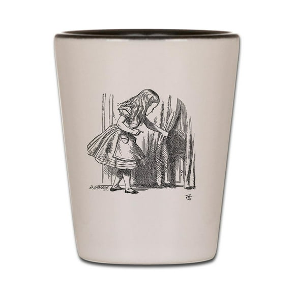 CafePress - Drink Me Vintage Alice In Wonderland Em - White/Black Shot Glass, Unique and Funny Shot Glass