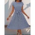 thumbnail image 2 of EASYBRA Pleated Dress Geometric Print Round Neck Short Sleeve Casual Beach Vacation Travel Dress Mid Length Pleated Skirt S–XL Multiple Colors, 2 of 7