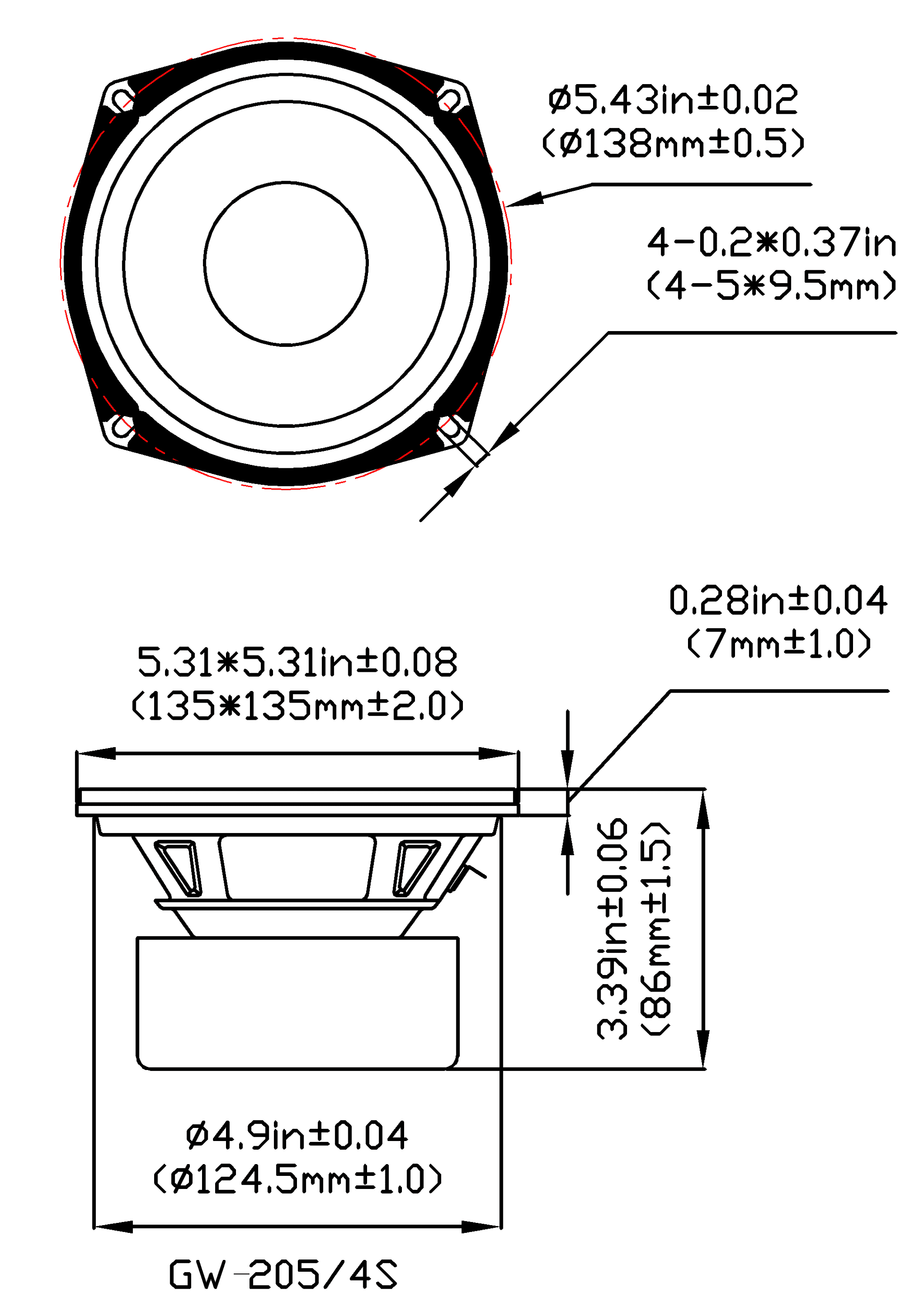 Goldwood Sound GW-205/4S Shielded 5.25" Woofer 130 Watt 4ohm Replacement Speaker