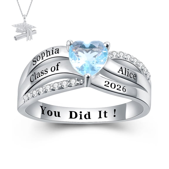 USA Mementos Custom Women’s Sterling Silver Class Ring for High School & College Graduates